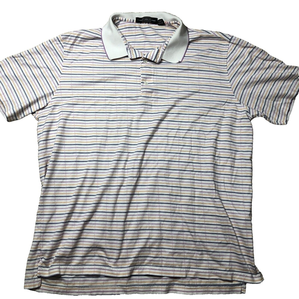 Carnoustie Polo Shirt Mens XL Pink Blue Yellow Striped Golf 70s Colorwheel